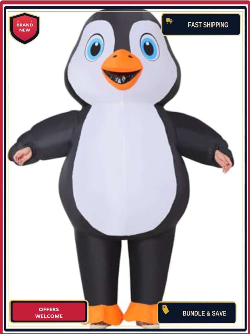 Inflatable Penguin Costume 72IN Blow Up Suit Full Body Adult Halloween Cosplay